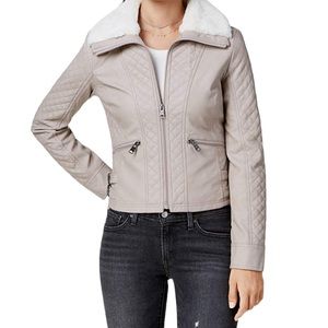 Faux-Leather Moto Jacket with Faux-Fur Trim by CoffeeShop EUC